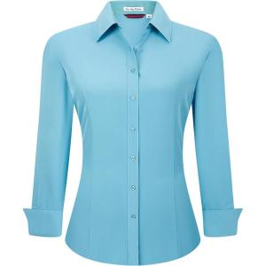 Alex Vando Womens Dress Shirts Wrinkle Free Regular Fit Long Sleeve Stretch Work Shirt(Turquoise)