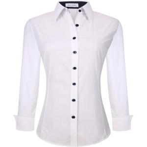 Alex Vando Womens Dress Shirts Wrinkle Free Regular Fit Long Sleeve Stretch Work Shirt(White)