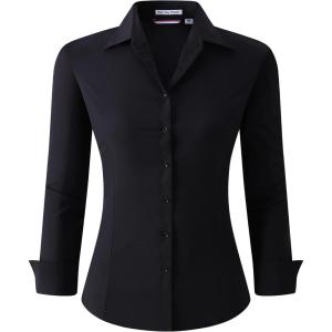 Alex Vando Womens Dress Shirts Wrinkle Free Regular Fit Long Sleeve Stretch Work Shirt(Wrinkle Free Black)