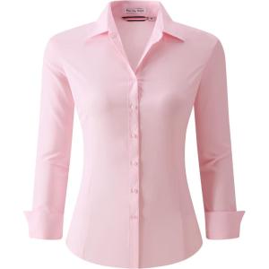 Alex Vando Womens Dress Shirts Wrinkle Free Regular Fit Long Sleeve Stretch Work Shirt(Wrinkle Free Pink)