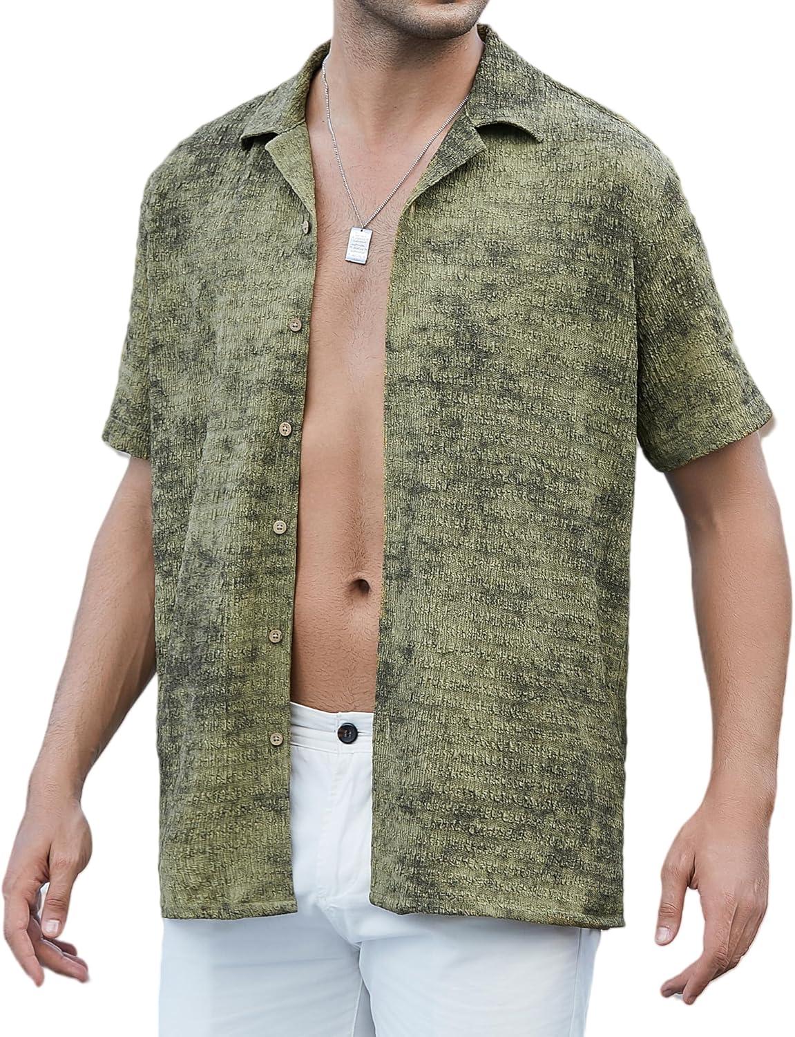 imageAlex Vando Mens Hawaiian Shirts Short Sleeve Summer Aloha Hawaii ShirtsGreenBlack