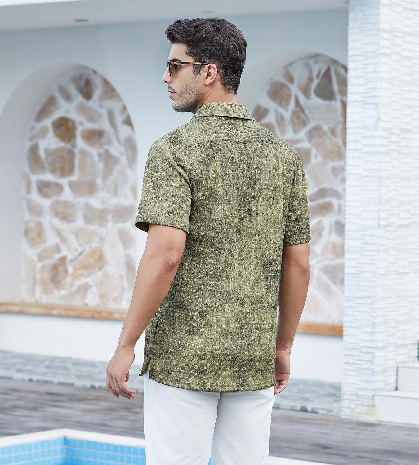 imageAlex Vando Mens Hawaiian Shirts Short Sleeve Summer Aloha Hawaii ShirtsGreenBlack