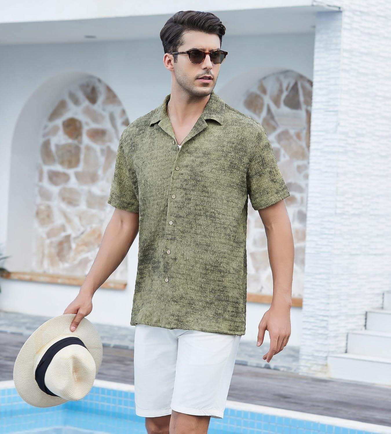 imageAlex Vando Mens Hawaiian Shirts Short Sleeve Summer Aloha Hawaii ShirtsGreenBlack