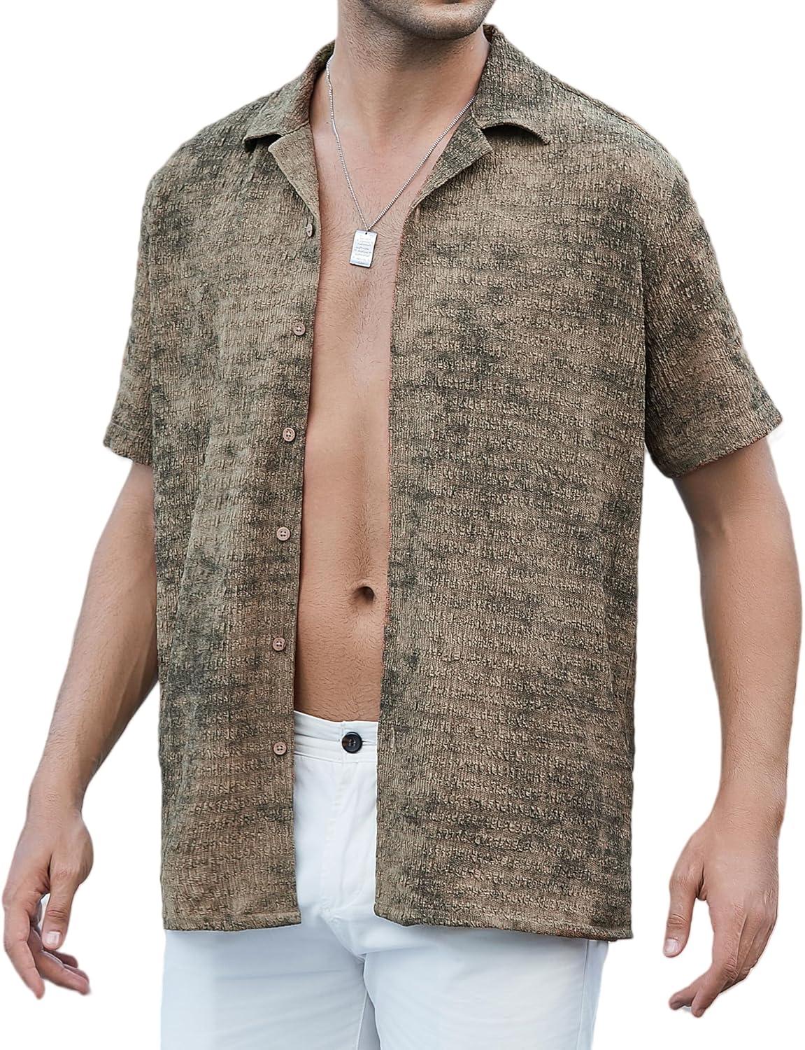 imageAlex Vando Mens Hawaiian Shirts Short Sleeve Summer Aloha Hawaii ShirtsKhakiBlack