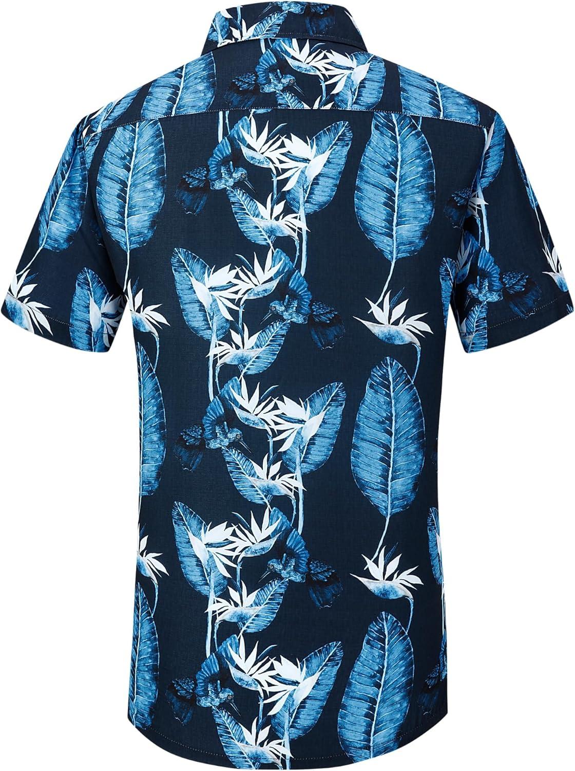 imageAlex Vando Mens Hawaiian Shirts Short Sleeve Summer Aloha Hawaii ShirtsNavy Leaf 04