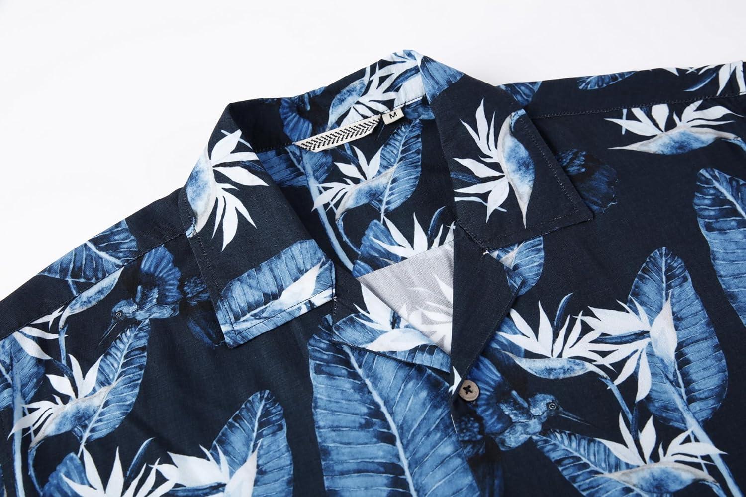 imageAlex Vando Mens Hawaiian Shirts Short Sleeve Summer Aloha Hawaii ShirtsNavy Leaf 04