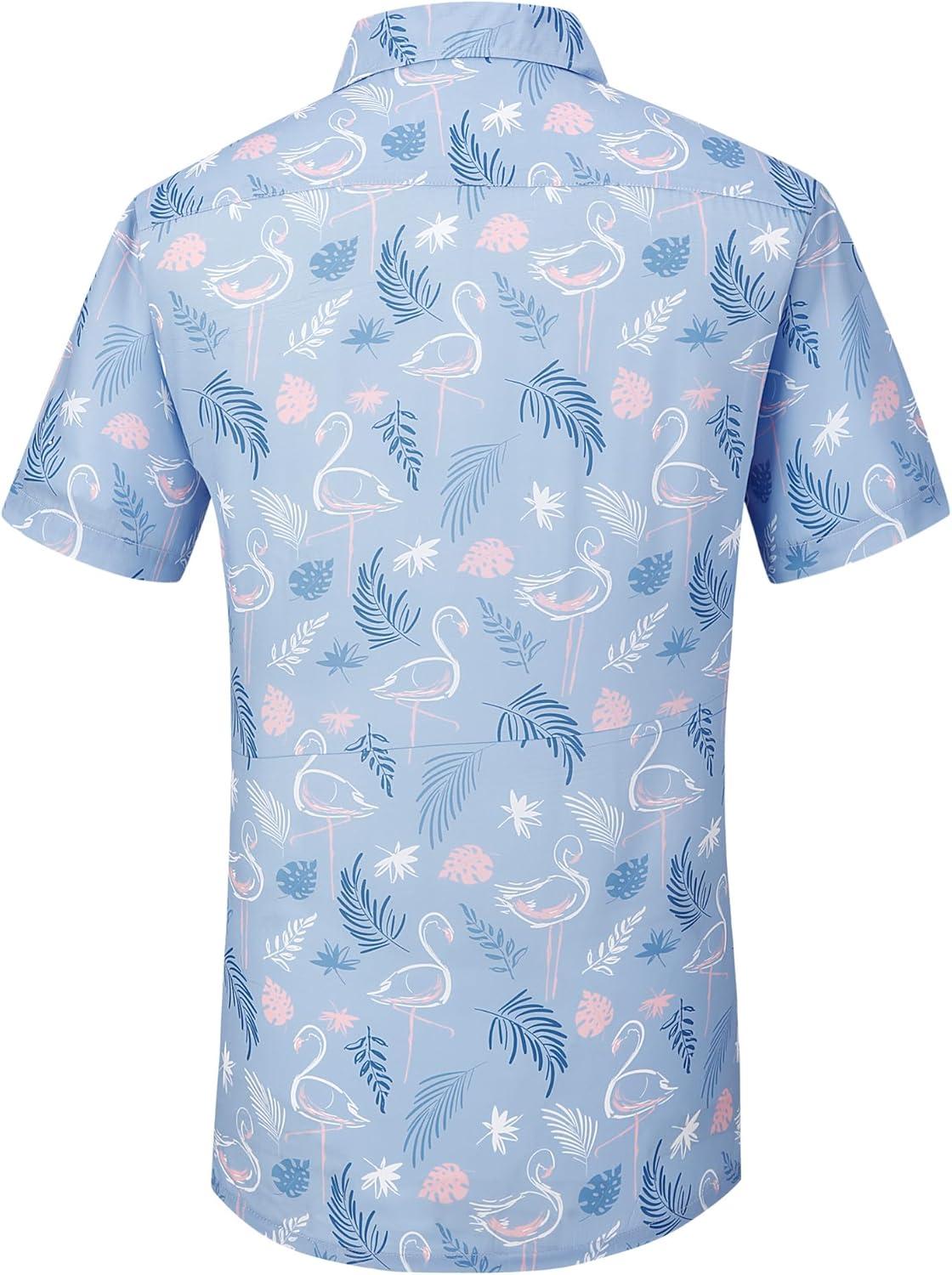 imageAlex Vando Mens Hawaiian Shirts Short Sleeve Summer Aloha Hawaii ShirtsPurple Flamingo