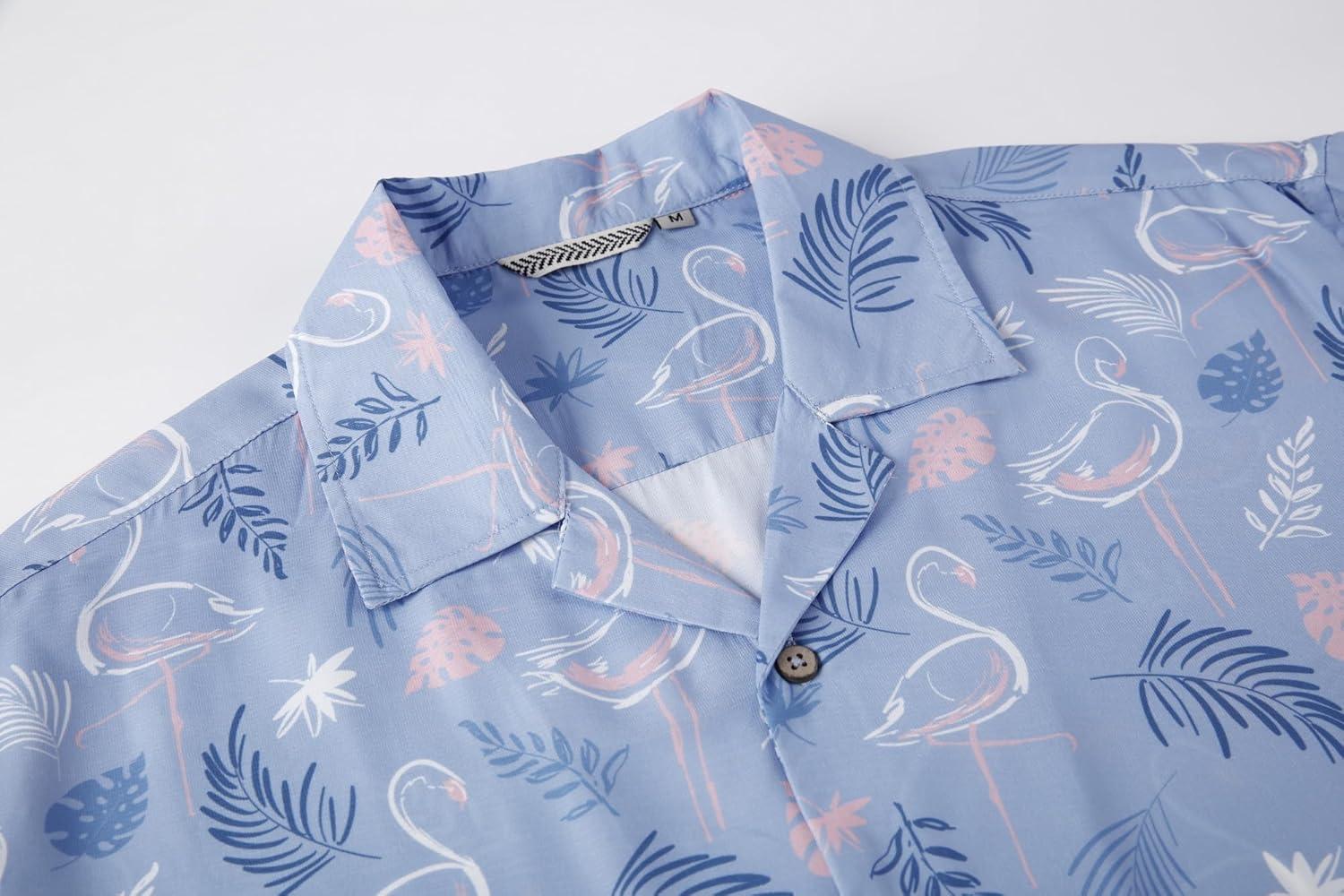 imageAlex Vando Mens Hawaiian Shirts Short Sleeve Summer Aloha Hawaii ShirtsPurple Flamingo
