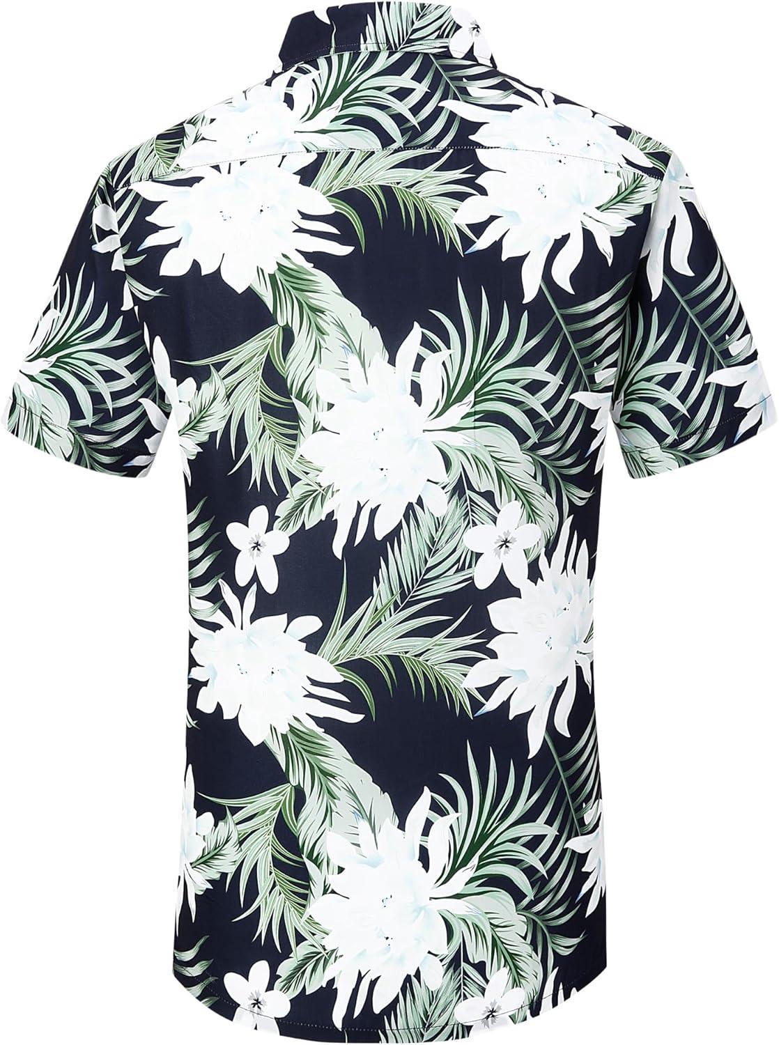 imageAlex Vando Mens Hawaiian Shirts Short Sleeve Summer Aloha Hawaii ShirtsWhite Flower