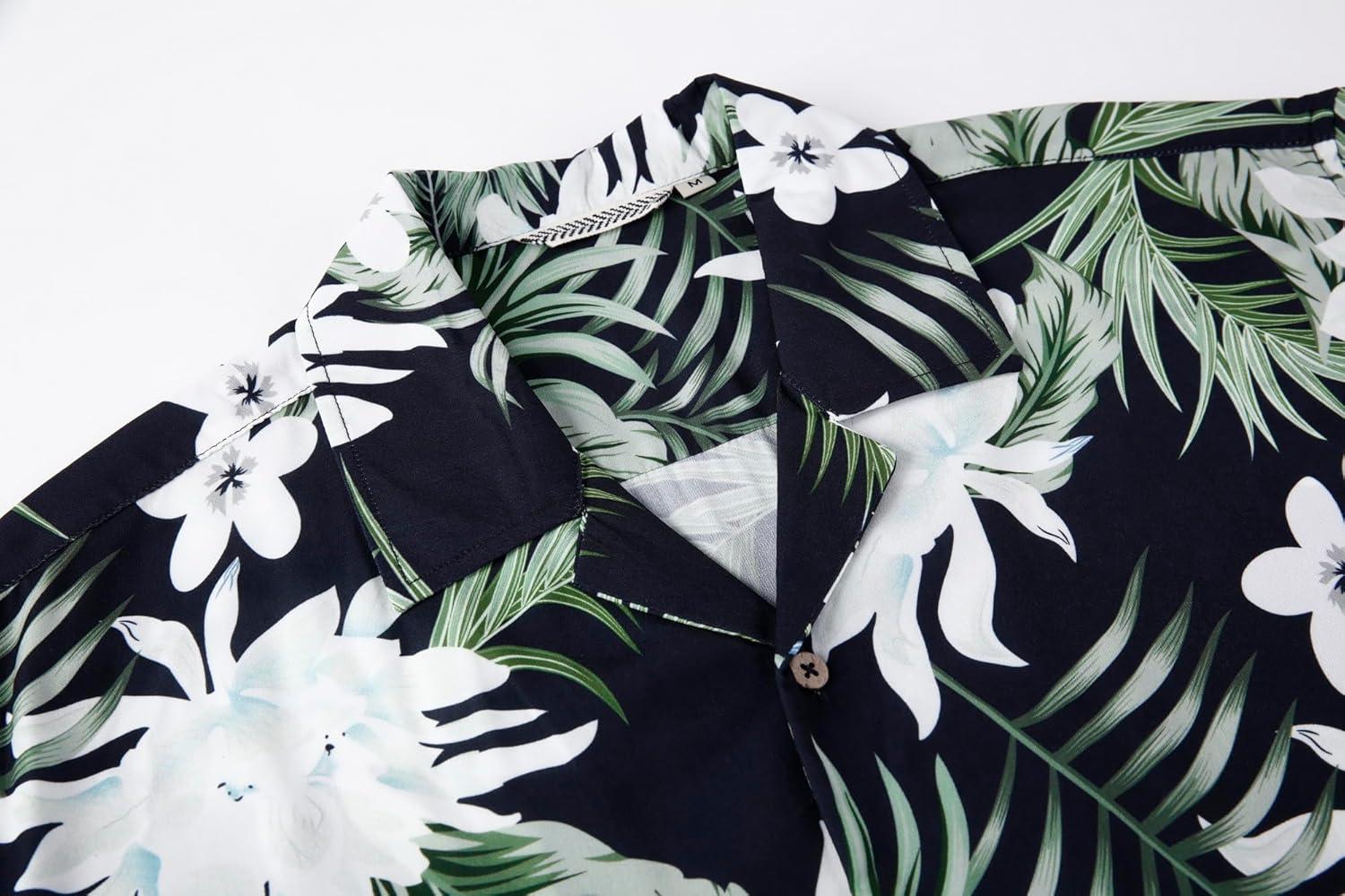 imageAlex Vando Mens Hawaiian Shirts Short Sleeve Summer Aloha Hawaii ShirtsWhite Flower