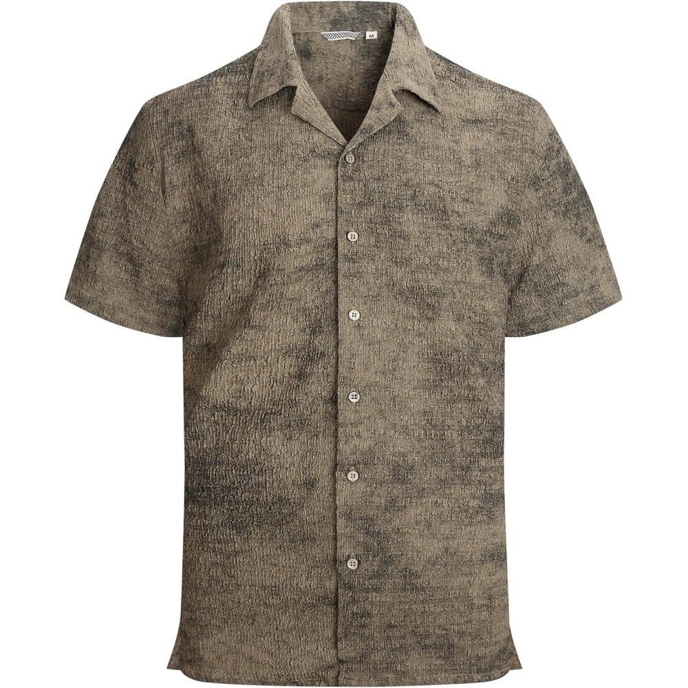 imageAlex Vando Mens Hawaiian Shirts Short Sleeve Summer Aloha Hawaii ShirtsKhakiBlack