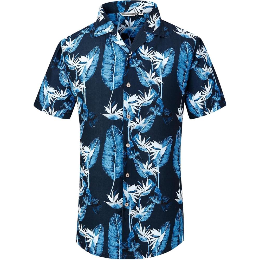 imageAlex Vando Mens Hawaiian Shirts Short Sleeve Summer Aloha Hawaii ShirtsNavy Leaf 04