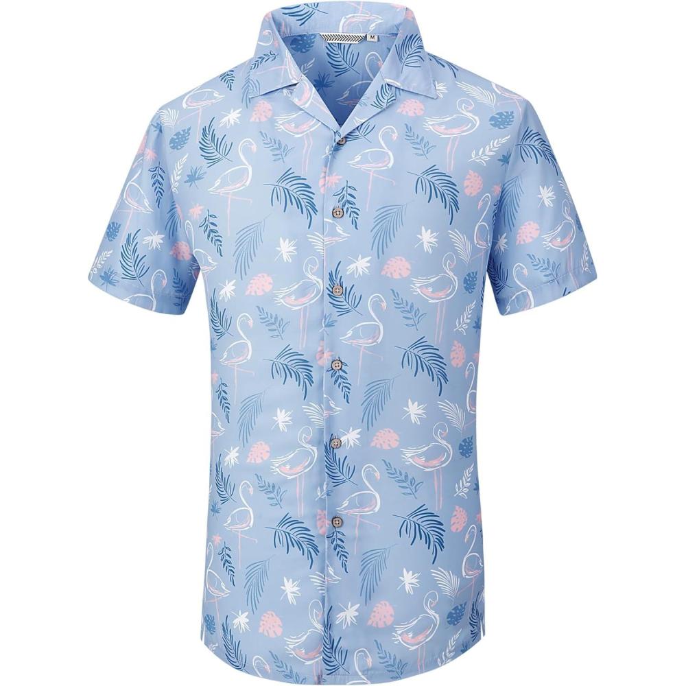 imageAlex Vando Mens Hawaiian Shirts Short Sleeve Summer Aloha Hawaii ShirtsPurple Flamingo