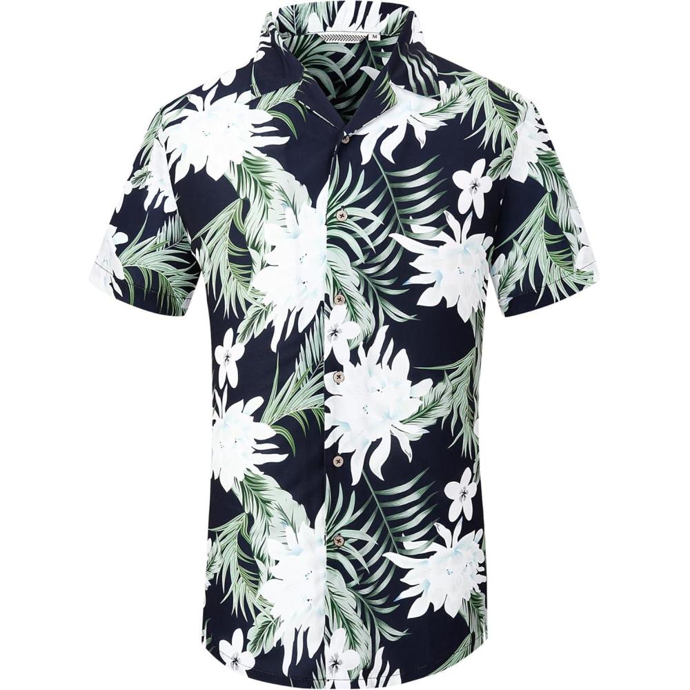 imageAlex Vando Mens Hawaiian Shirts Short Sleeve Summer Aloha Hawaii ShirtsWhite Flower