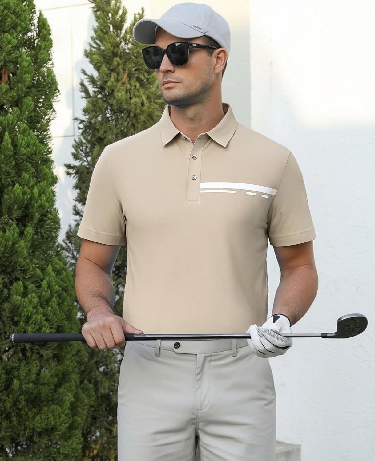 imageAlex Vando Mens Golf Shirt Moisture Wicking Performance amp Polished Style Polo Shirts for MenKhaki Pique