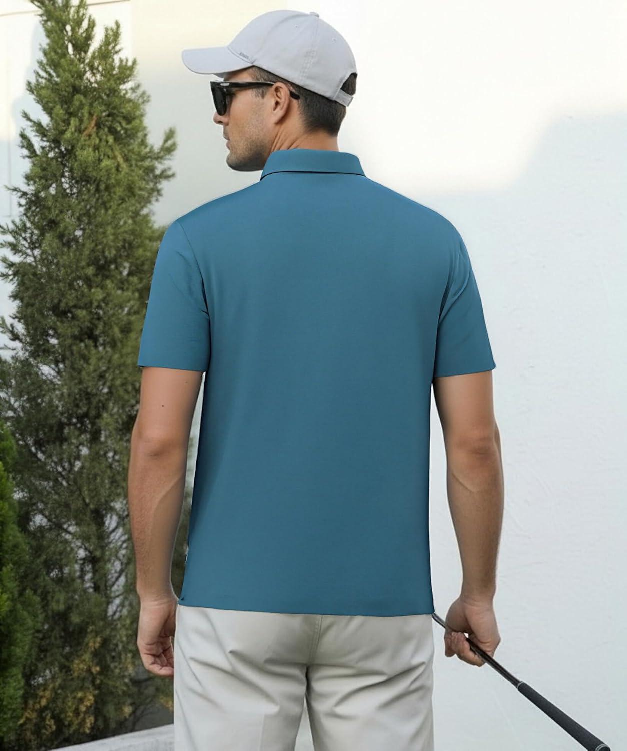imageAlex Vando Mens Golf Shirt Moisture Wicking Performance amp Polished Style Polo Shirts for MenTeal Pique