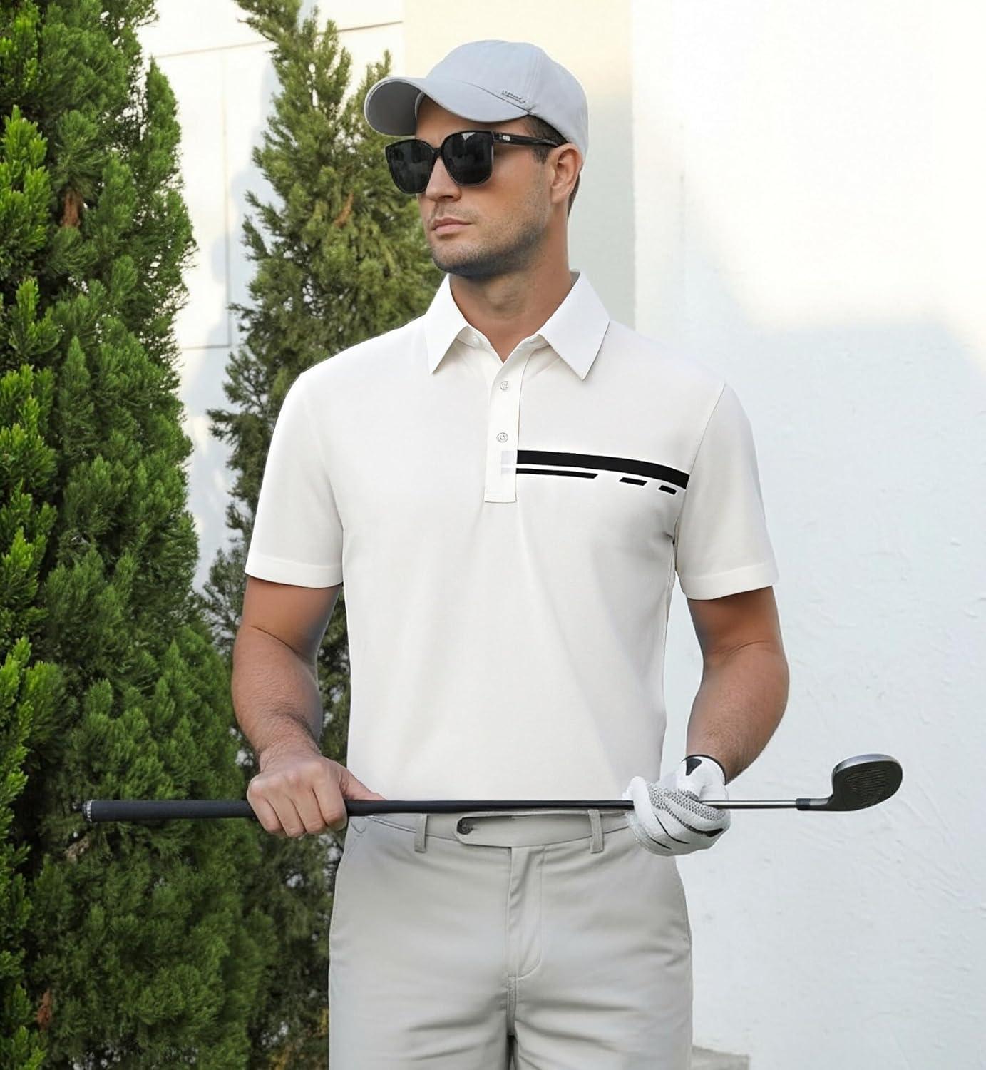 imageAlex Vando Mens Golf Shirt Moisture Wicking Performance amp Polished Style Polo Shirts for MenWhite Pique