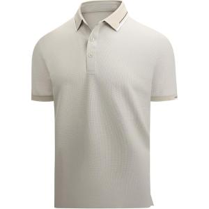 Alex Vando Mens Golf Shirt Moisture Wicking Performance & Polished Style Polo Shirts for Men(Apricot)