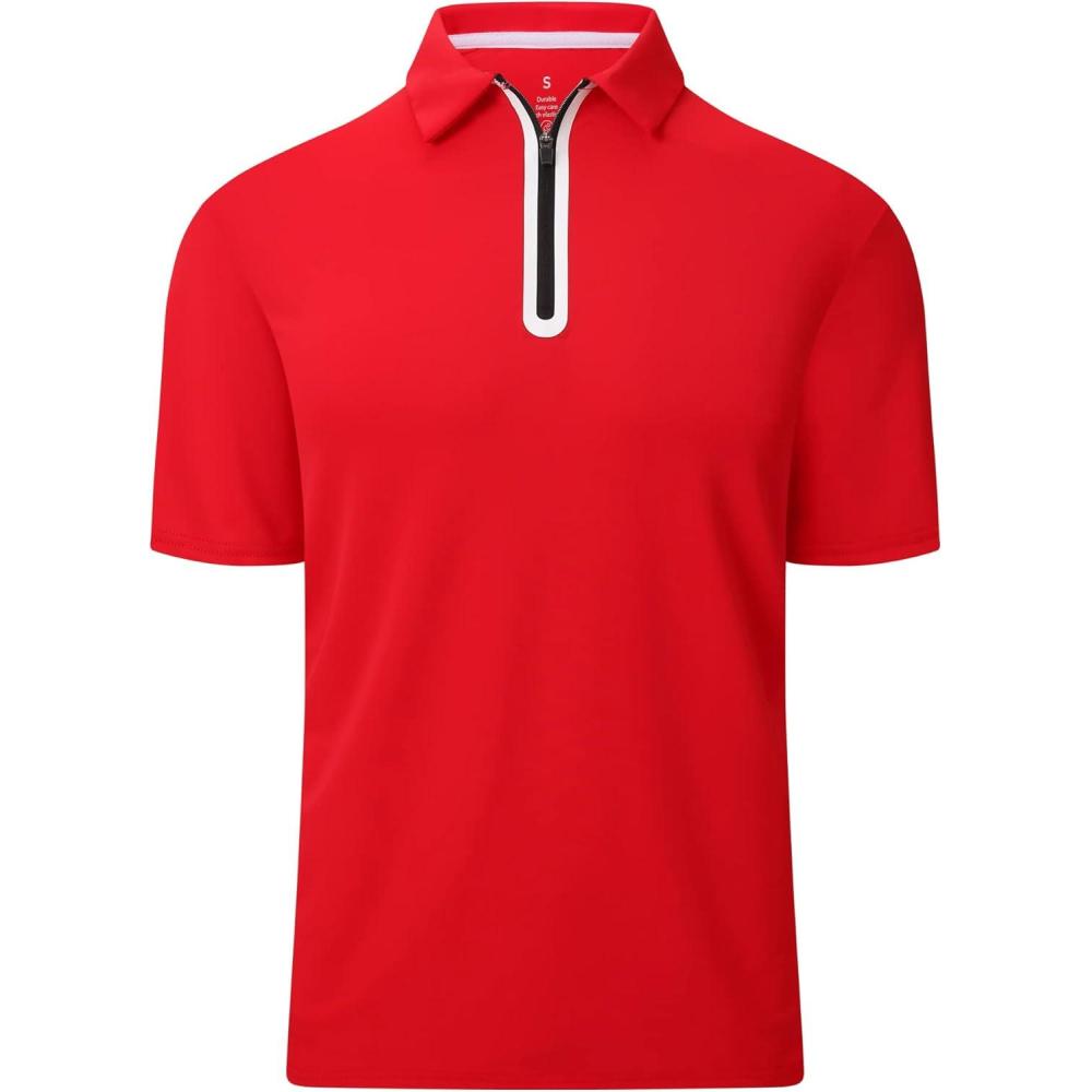 imageAlex Vando Mens Golf Shirt Moisture Wicking QuickDry Short Sleeve Casual Polo Shirts for MenZipper Red