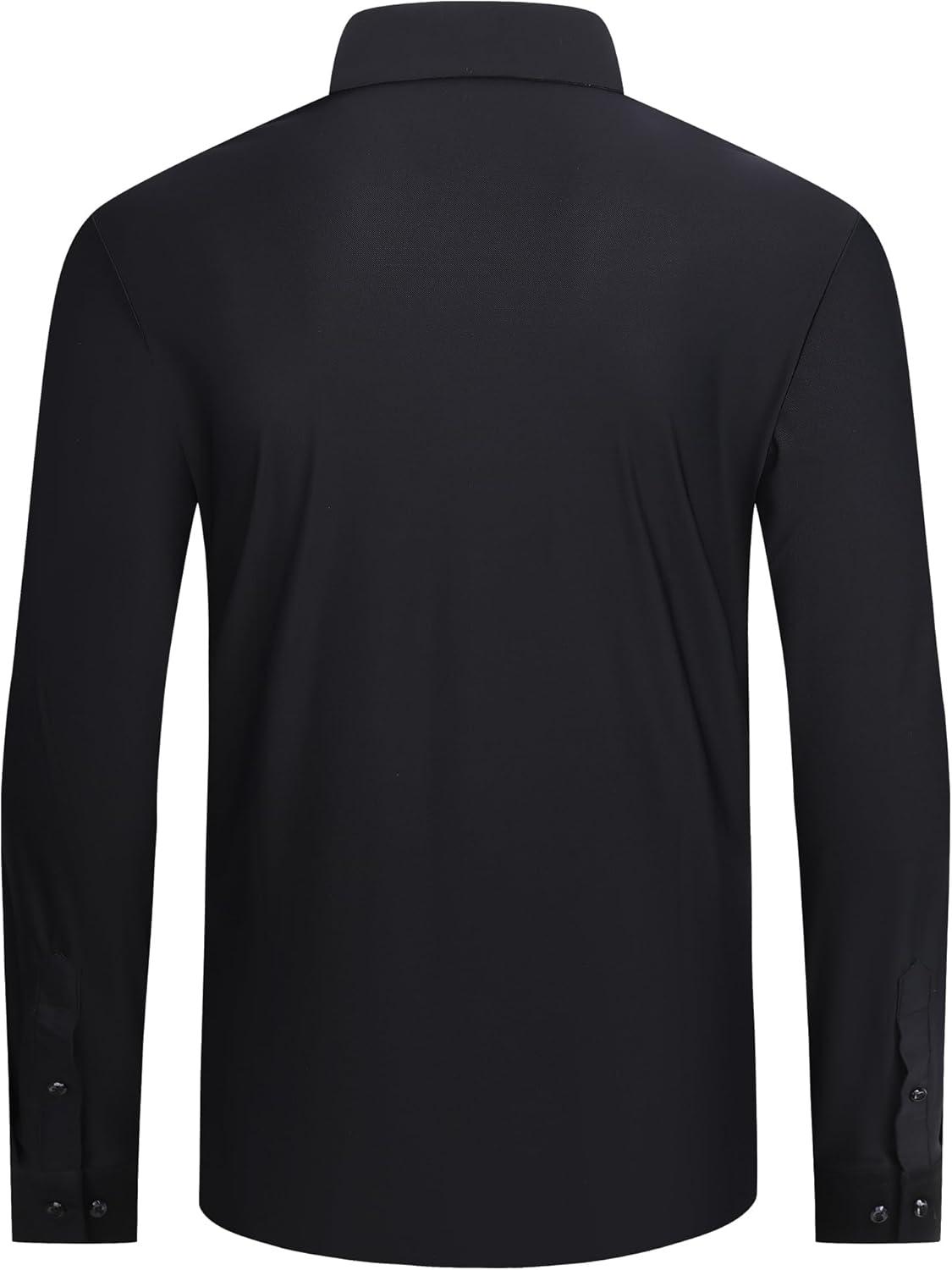 imageAlex Vando Mens Dress Shirts Regular Fit Long Sleeve Stretch Business Dress Shirts for MenKnit Black
