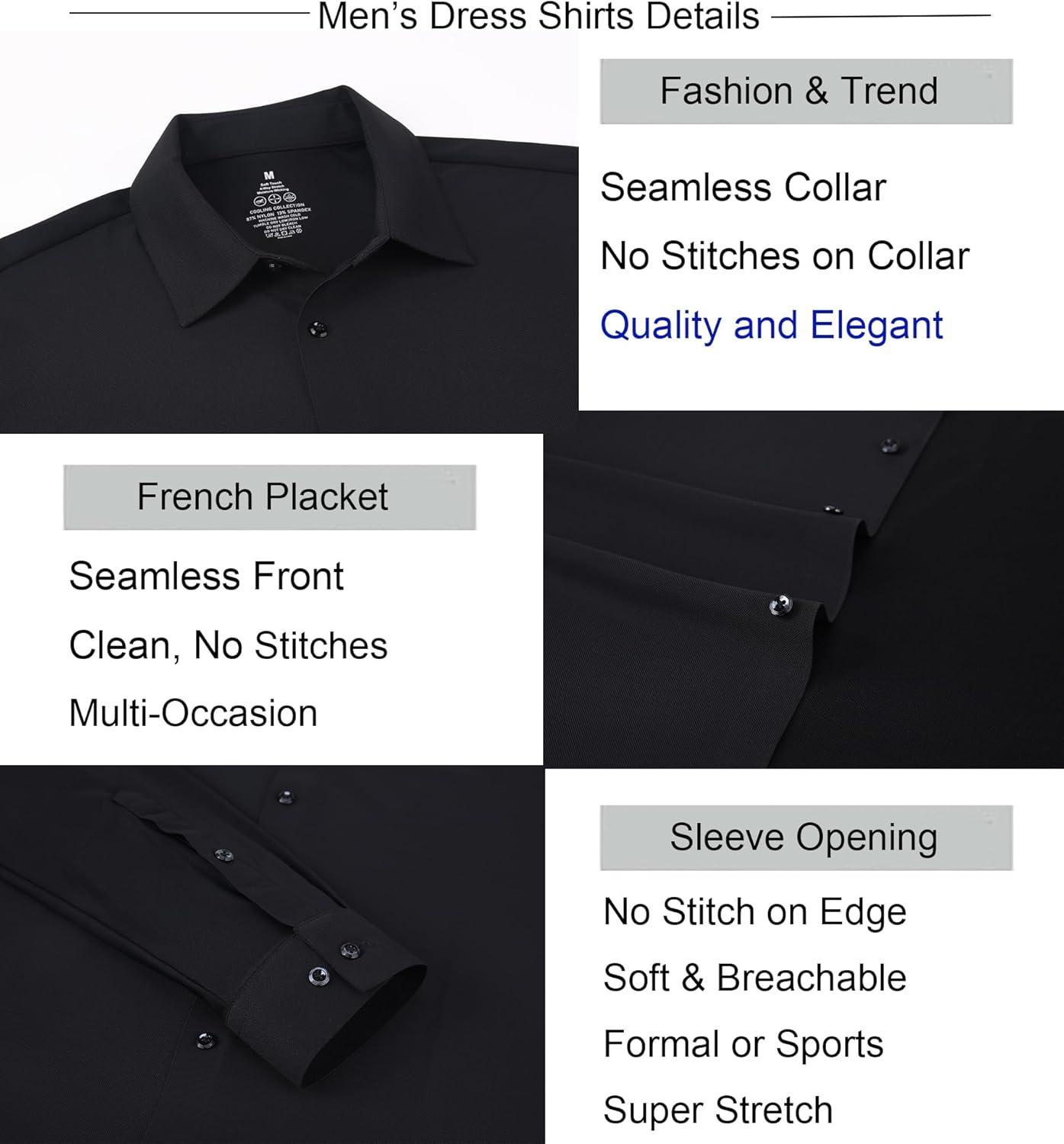 imageAlex Vando Mens Dress Shirts Regular Fit Long Sleeve Stretch Business Dress Shirts for MenKnit Black