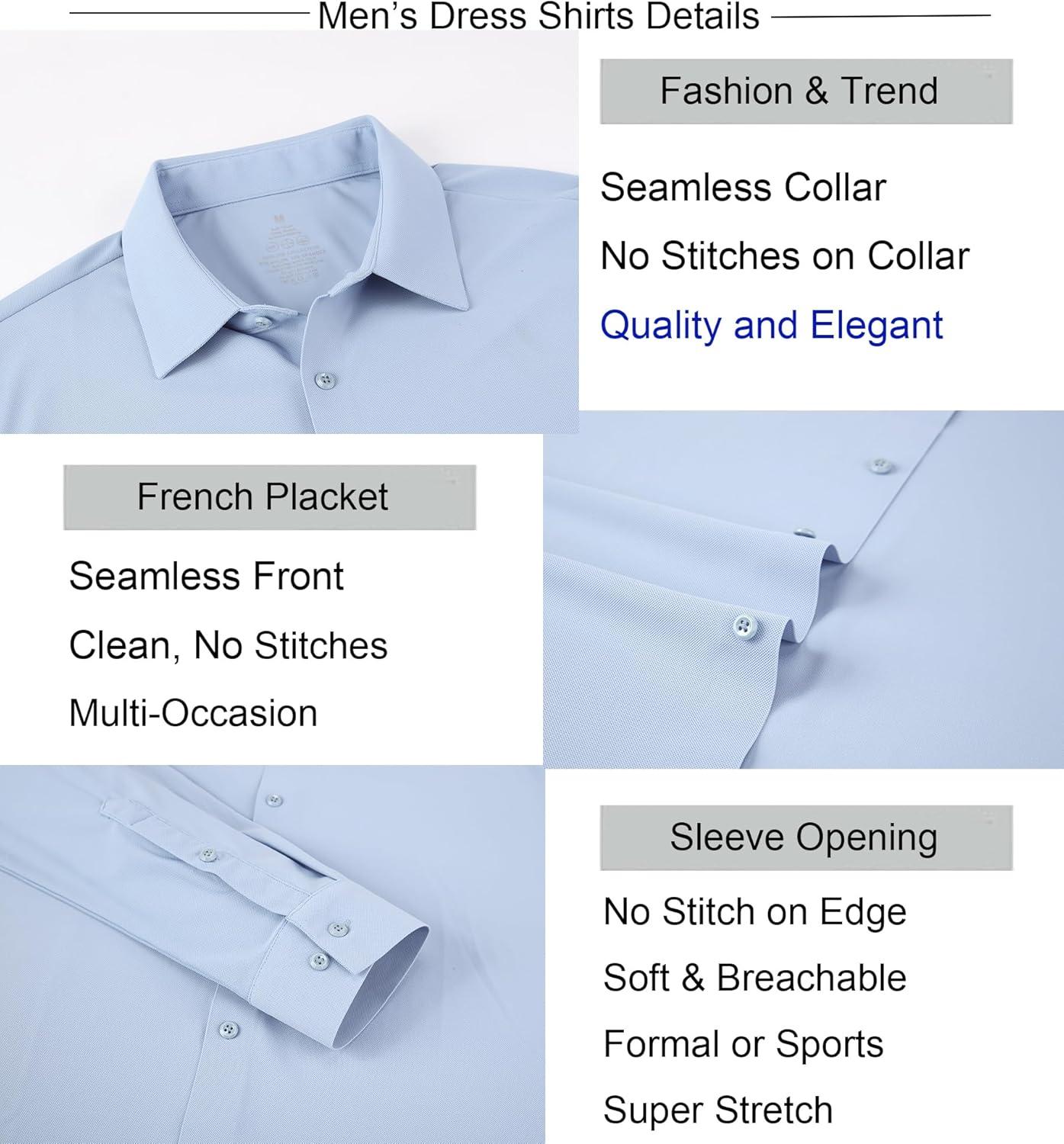 imageAlex Vando Mens Dress Shirts Regular Fit Long Sleeve Stretch Business Dress Shirts for MenKnit Blue