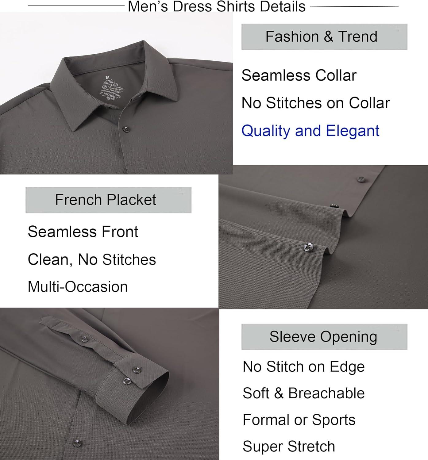 imageAlex Vando Mens Dress Shirts Regular Fit Long Sleeve Stretch Business Dress Shirts for MenKnit Charcoal