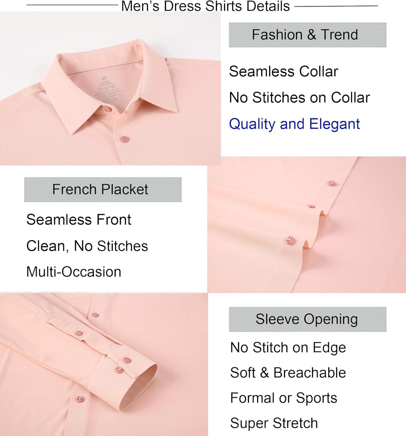 imageAlex Vando Mens Dress Shirts Regular Fit Long Sleeve Stretch Business Dress Shirts for MenKnit Pink