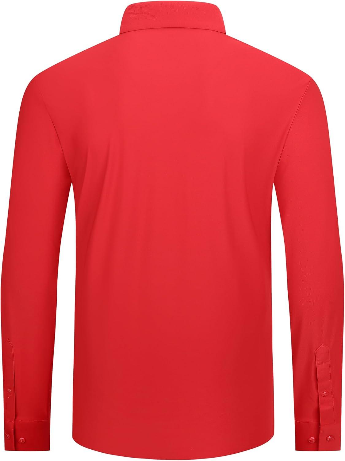 imageAlex Vando Mens Dress Shirts Regular Fit Long Sleeve Stretch Business Dress Shirts for MenKnit Red