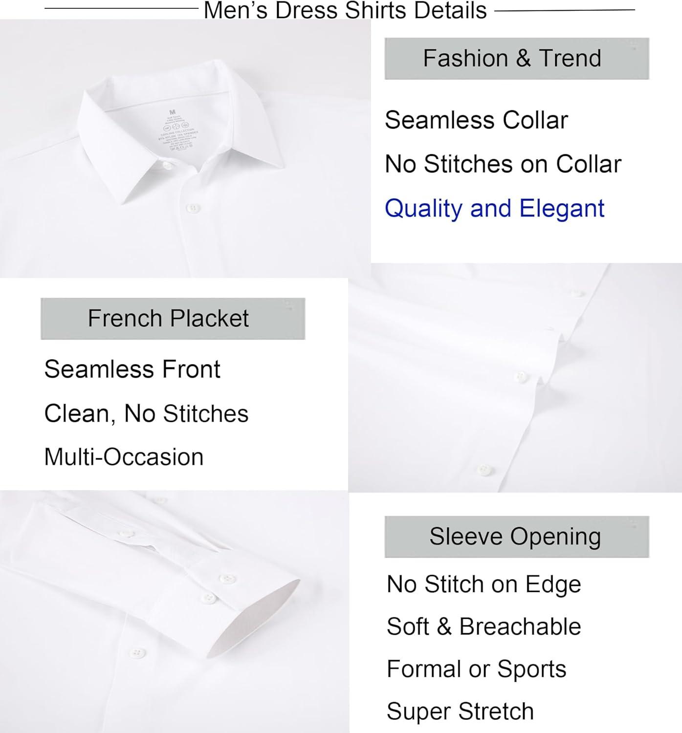 imageAlex Vando Mens Dress Shirts Regular Fit Long Sleeve Stretch Business Dress Shirts for MenKnit White