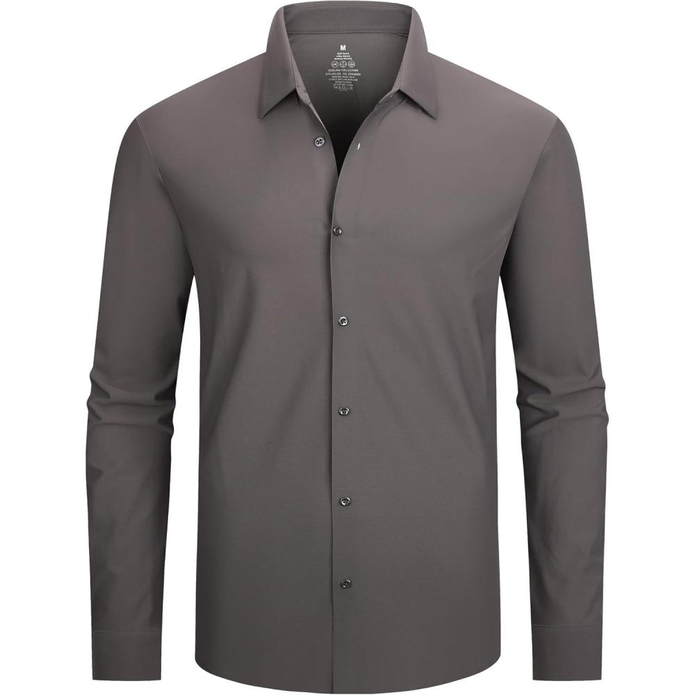 imageAlex Vando Mens Dress Shirts Regular Fit Long Sleeve Stretch Business Dress Shirts for MenKnit Charcoal