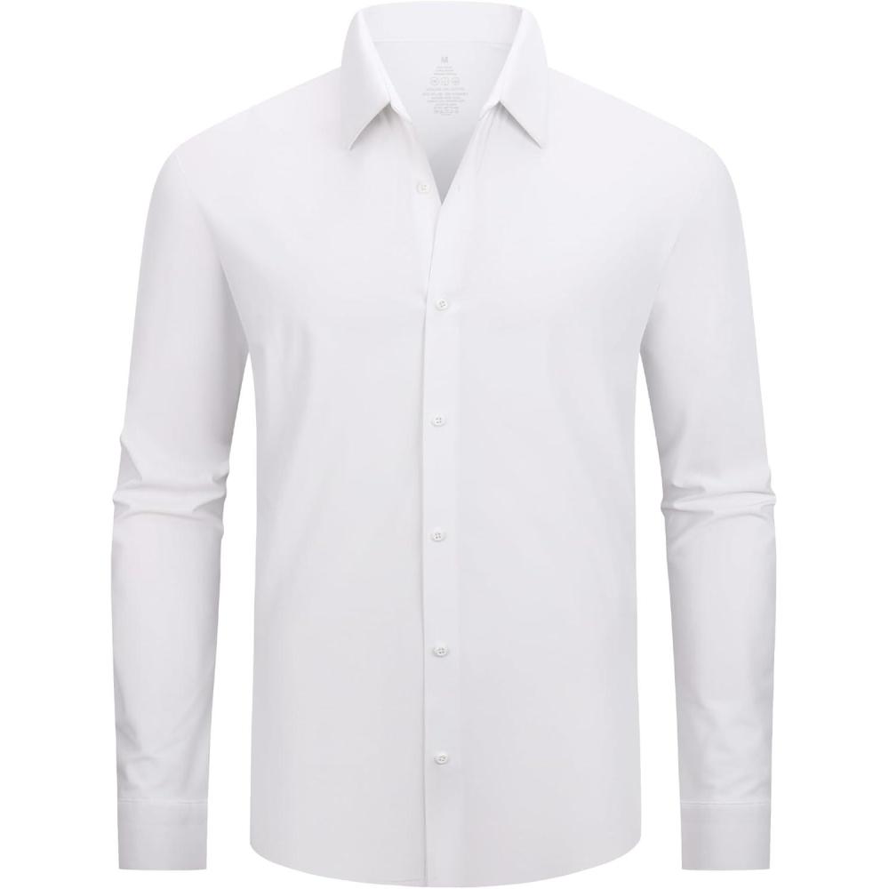 imageAlex Vando Mens Dress Shirts Regular Fit Long Sleeve Stretch Business Dress Shirts for MenKnit White