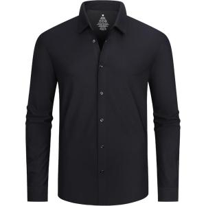 Alex Vando Mens Dress Shirts Regular Fit Long Sleeve Stretch Business Dress Shirts for Men(Knit Black)