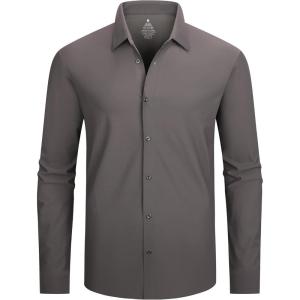Alex Vando Mens Dress Shirts Regular Fit Long Sleeve Stretch Business Dress Shirts for Men(Knit Charcoal)