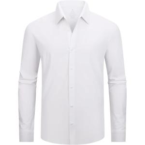 Alex Vando Mens Dress Shirts Regular Fit Long Sleeve Stretch Business Dress Shirts for Men(Knit White)