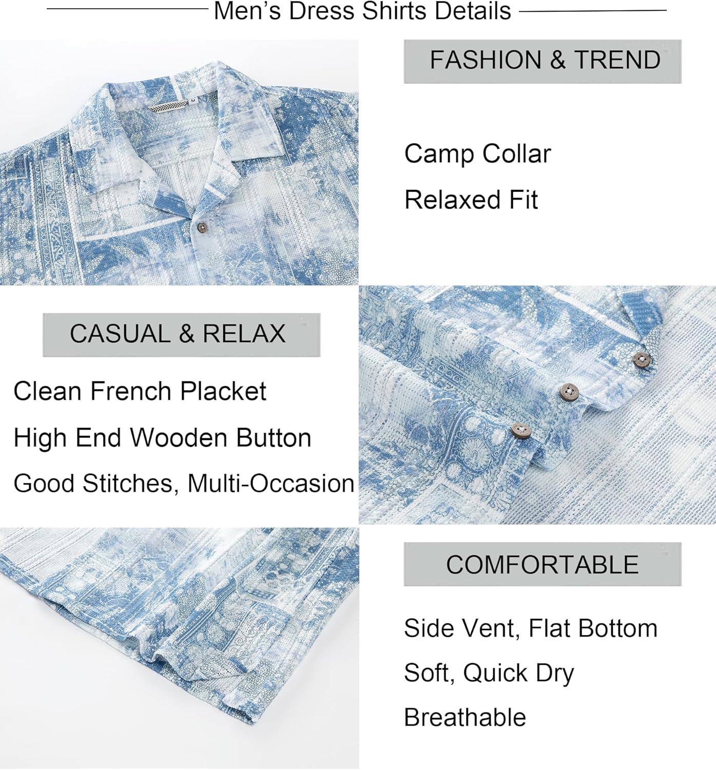imageAlex Vando Mens Lace Shirt Short Sleeve SeeThrough Pattern Summer Beach Button Down ShirtBlue Dye