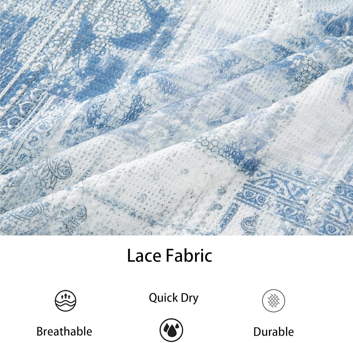 imageAlex Vando Mens Lace Shirt Short Sleeve SeeThrough Pattern Summer Beach Button Down ShirtBlue Dye