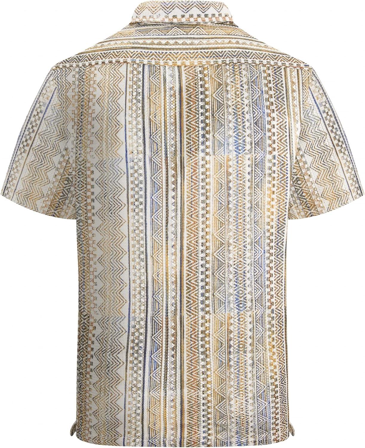 imageAlex Vando Mens Lace Shirt Short Sleeve SeeThrough Pattern Summer Beach Button Down ShirtBrown Line