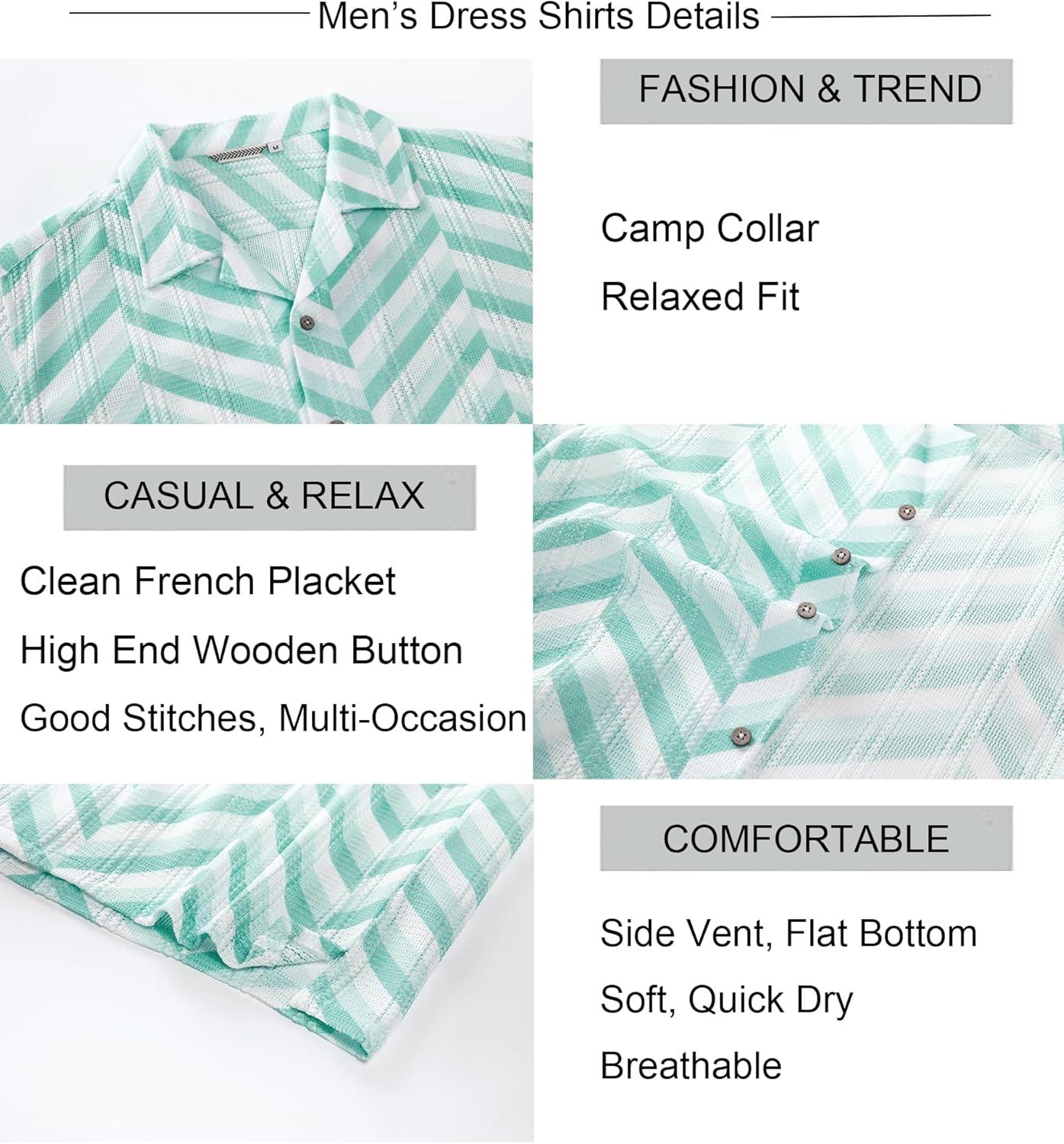 imageAlex Vando Mens Lace Shirt Short Sleeve SeeThrough Pattern Summer Beach Button Down ShirtGreen Herringbone