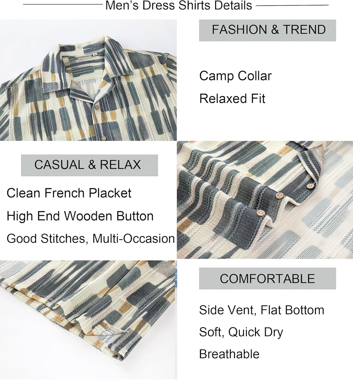 imageAlex Vando Mens Lace Shirt Short Sleeve SeeThrough Pattern Summer Beach Button Down ShirtGrey Geometry