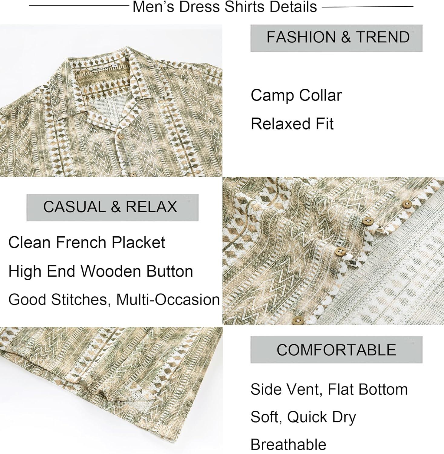 imageAlex Vando Mens Lace Shirt Short Sleeve SeeThrough Pattern Summer Beach Button Down ShirtKhaki Diamond