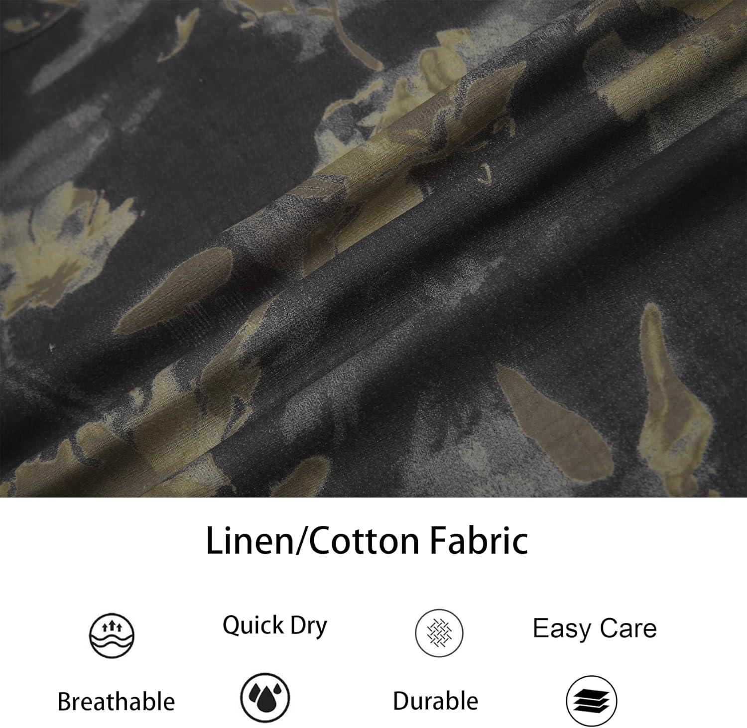 imageAlex Vando Mens Linen Blend Print Shirt Camp Collar Short Sleeve Beach Button Down Shirts MenBlack W Brown Flower