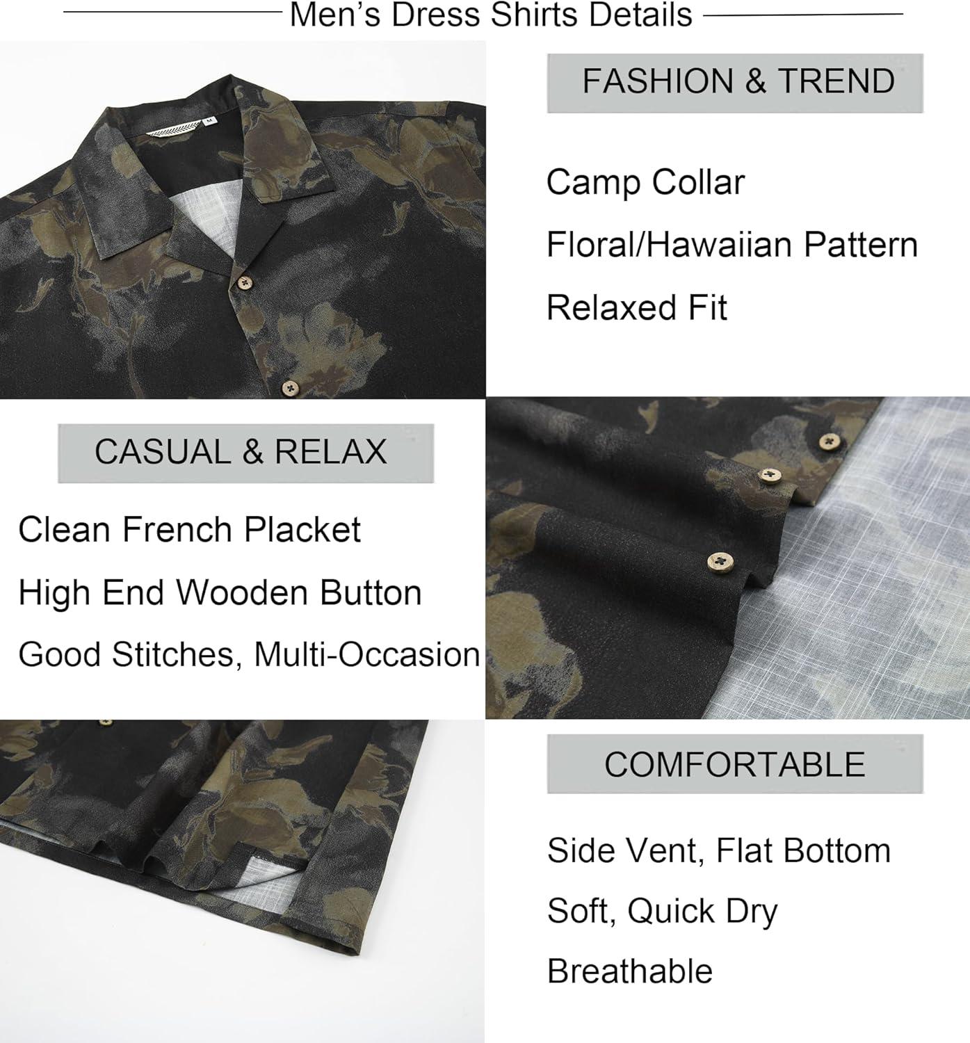 imageAlex Vando Mens Linen Blend Print Shirt Camp Collar Short Sleeve Beach Button Down Shirts MenBlack W Brown Flower