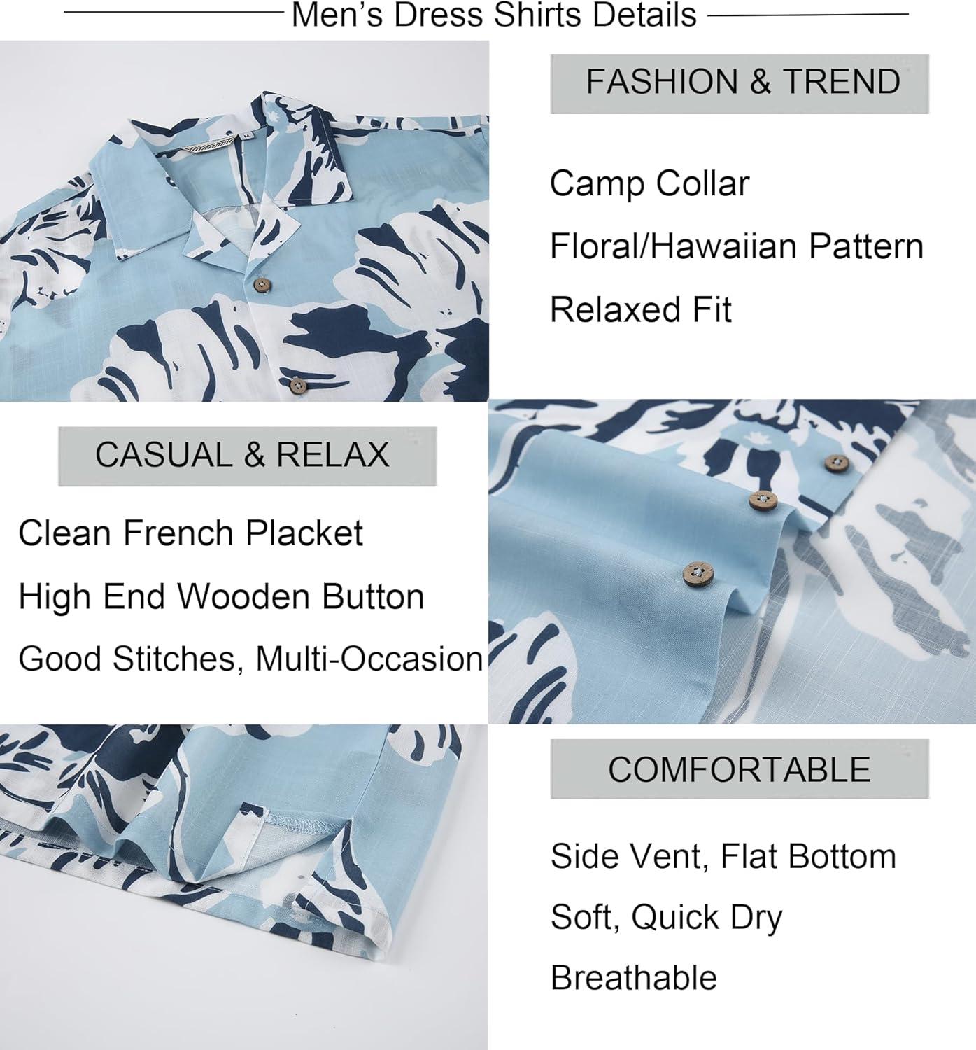 imageAlex Vando Mens Linen Blend Print Shirt Camp Collar Short Sleeve Beach Button Down Shirts MenBlue W White Flower