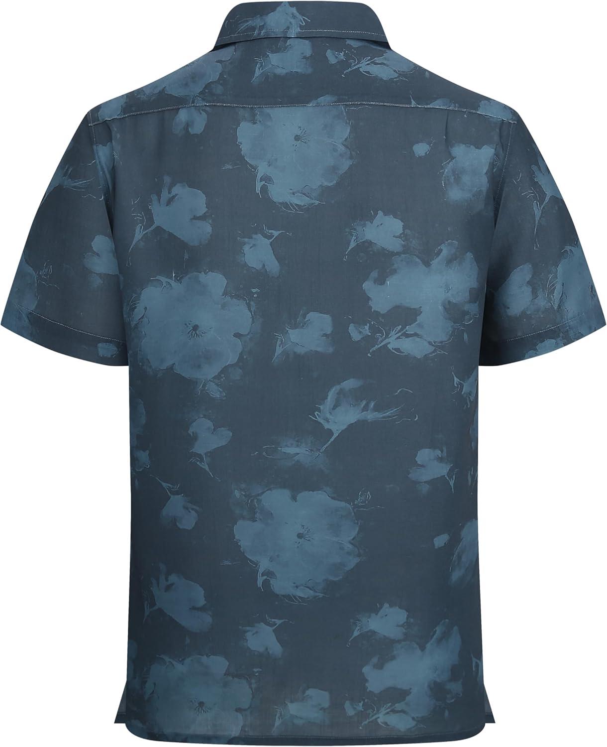 imageAlex Vando Mens Linen Blend Print Shirt Camp Collar Short Sleeve Beach Button Down Shirts MenNavy Flower