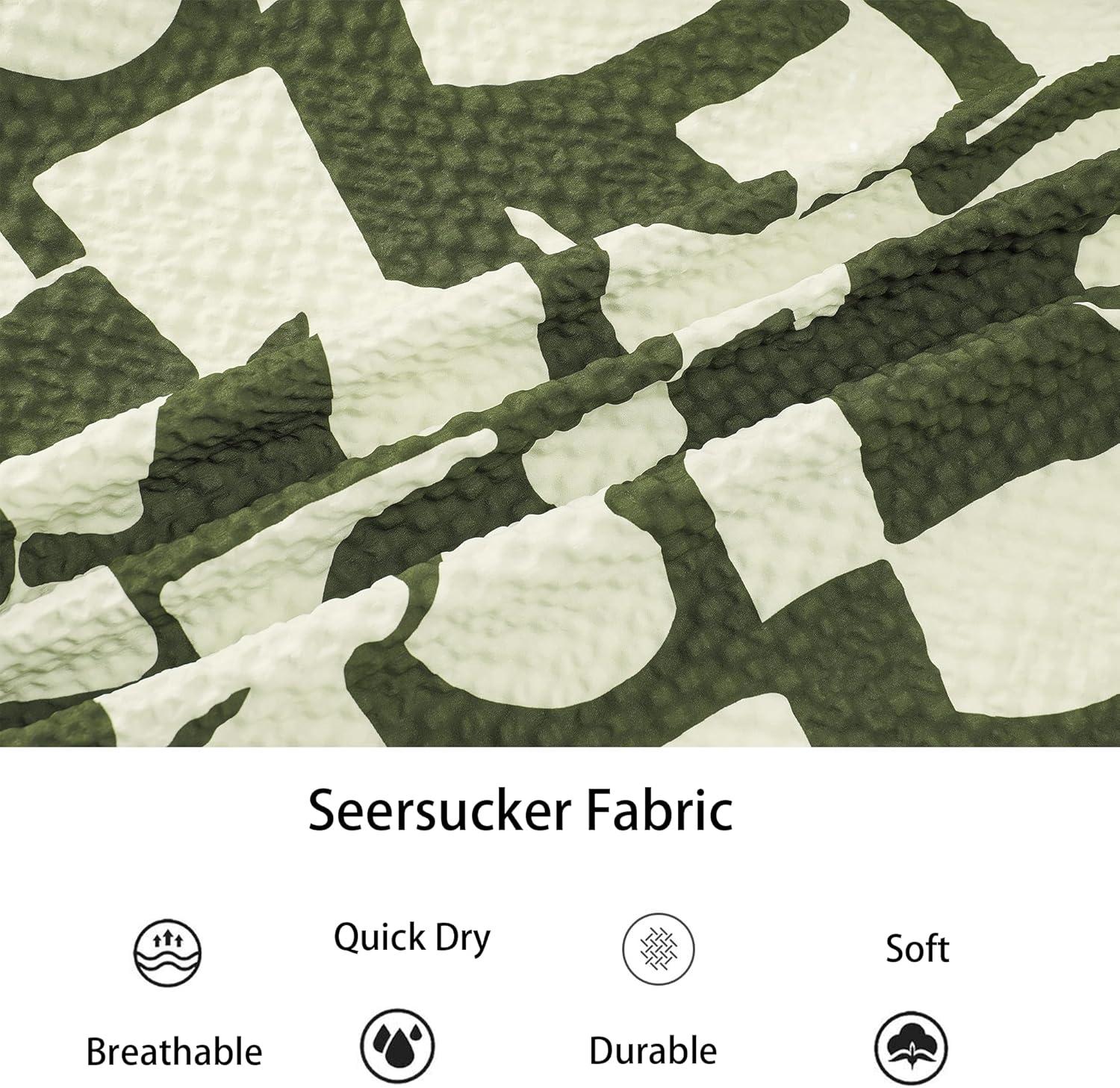 imageAlex Vando Mens Seersucker Print Button Down Short Sleeve Summer Beach ShirtsArmy Geometry