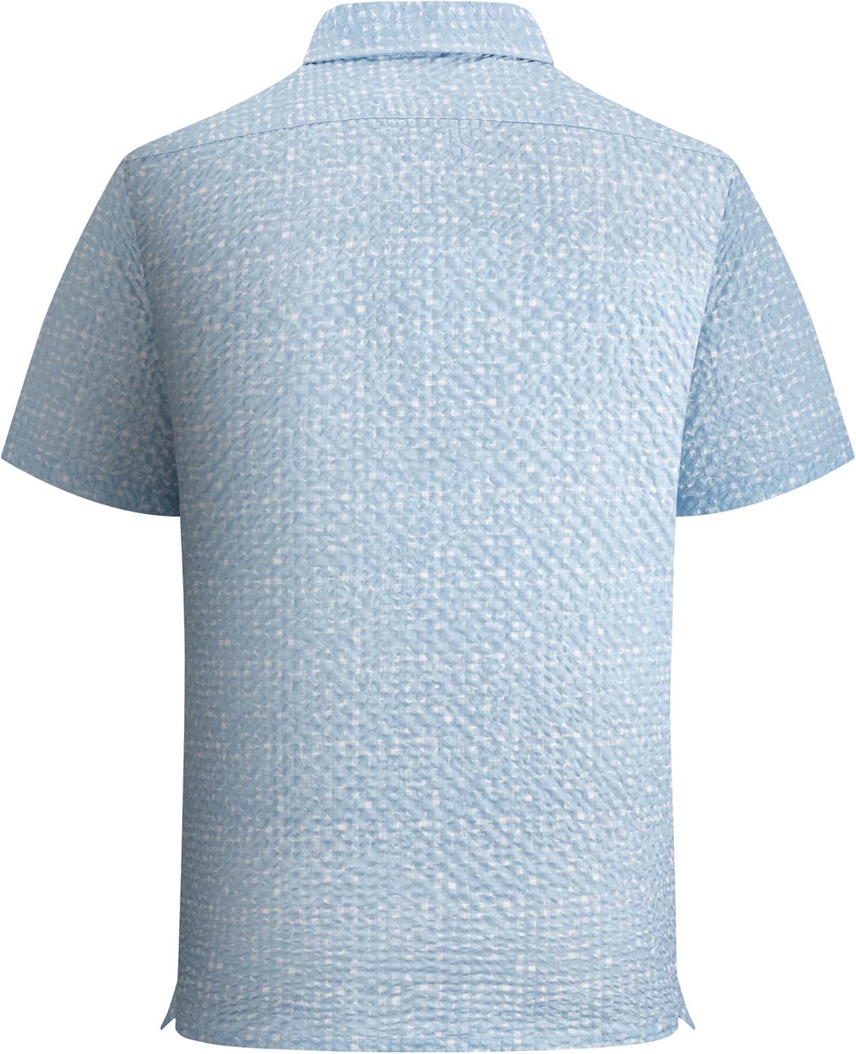 imageAlex Vando Mens Seersucker Print Button Down Short Sleeve Summer Beach ShirtsBlue W White Dots