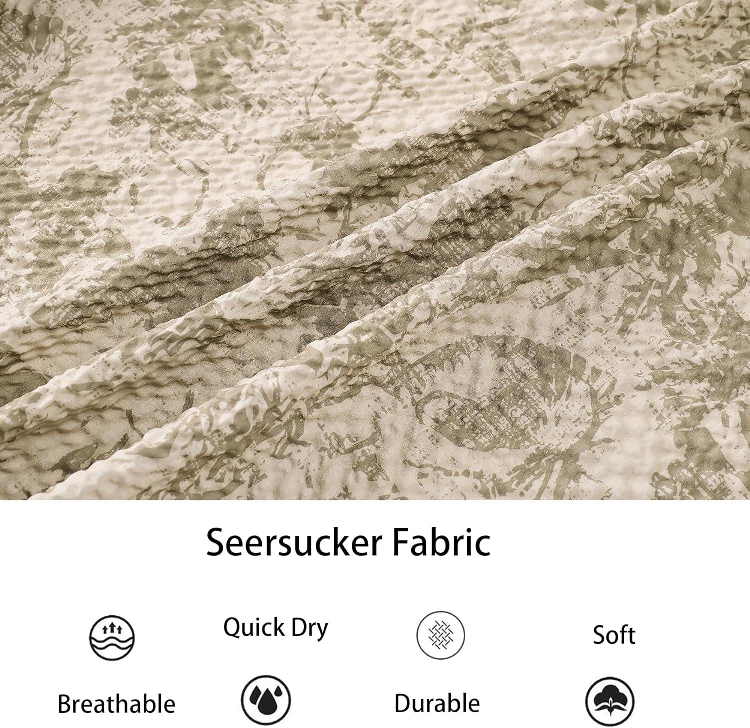 imageAlex Vando Mens Seersucker Print Button Down Short Sleeve Summer Beach ShirtsKhaki Flower
