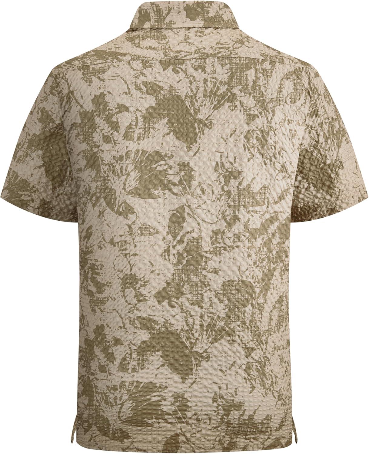 imageAlex Vando Mens Seersucker Print Button Down Short Sleeve Summer Beach ShirtsKhaki Flower