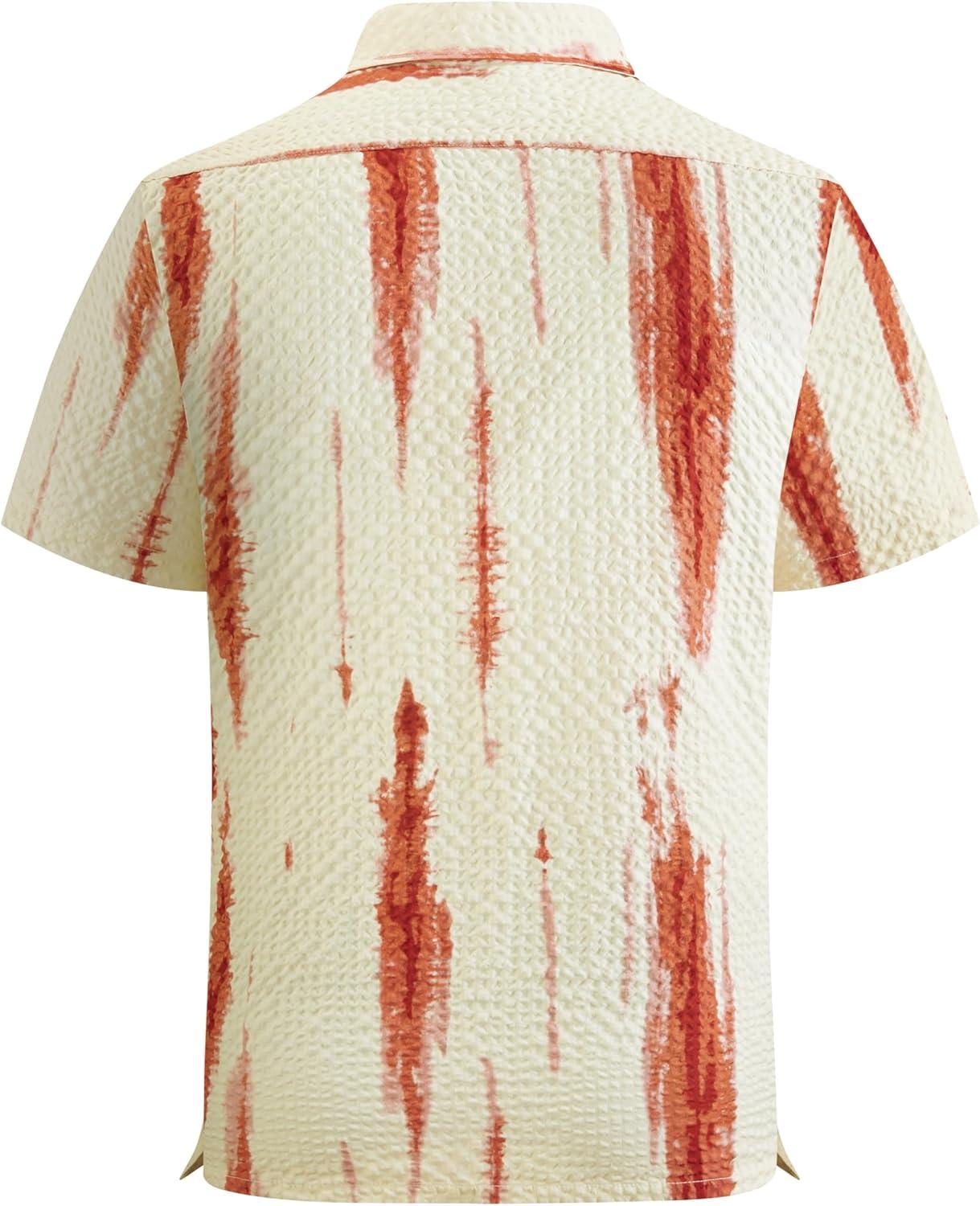 imageAlex Vando Mens Seersucker Print Button Down Short Sleeve Summer Beach ShirtsOrange Dye